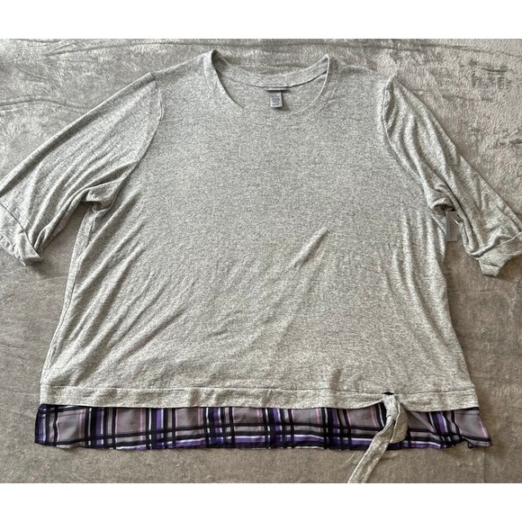 Catherines Tops - Catherines 4X (30/32W)‎ Top NWT Gray Purple 3/4 Sleeve